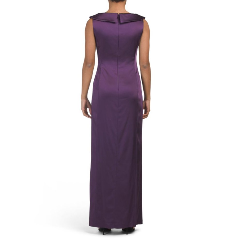 NWT TAHARI BY ASL Side Ruched Stretch Satin Gown - Picture 2 of 8